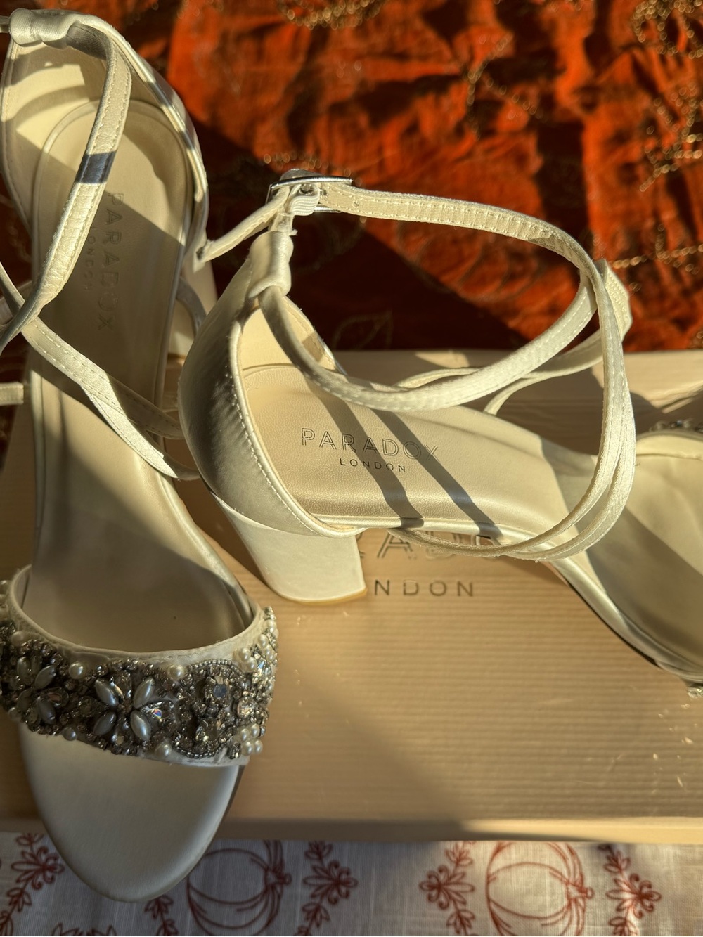 Ivory Beaded Block Heel Sandals